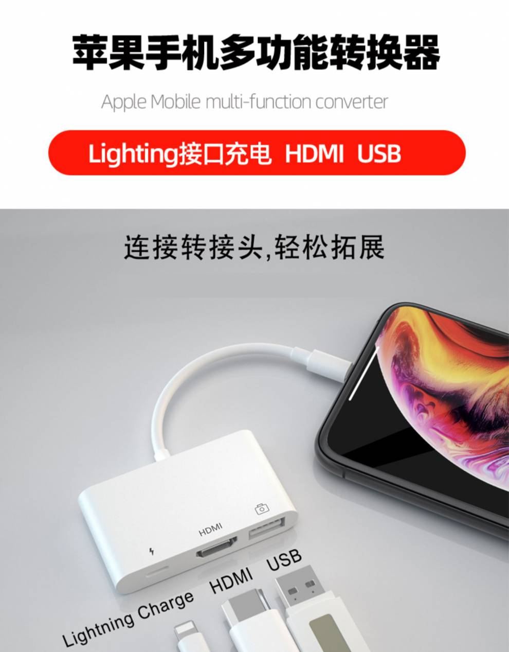 幻适用苹果iphone13手机转换器头ipad直播转接网口lighting拓展坞同屏