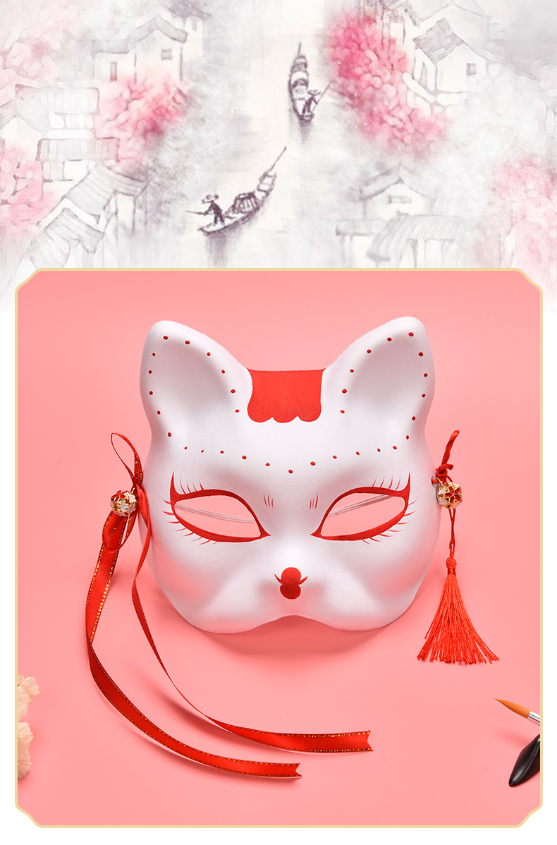 美女面具头套手绘日式和风猫面具女半脸成人儿童古风汉服化妆舞会cos