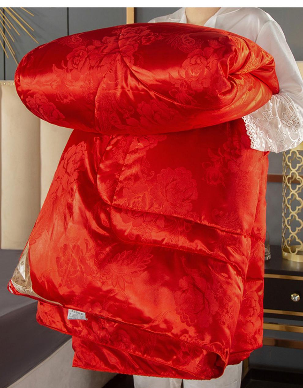 【高端生活】桐乡纯手工蚕丝被桑蚕丝夏凉被全棉春秋被结婚用冬被红色