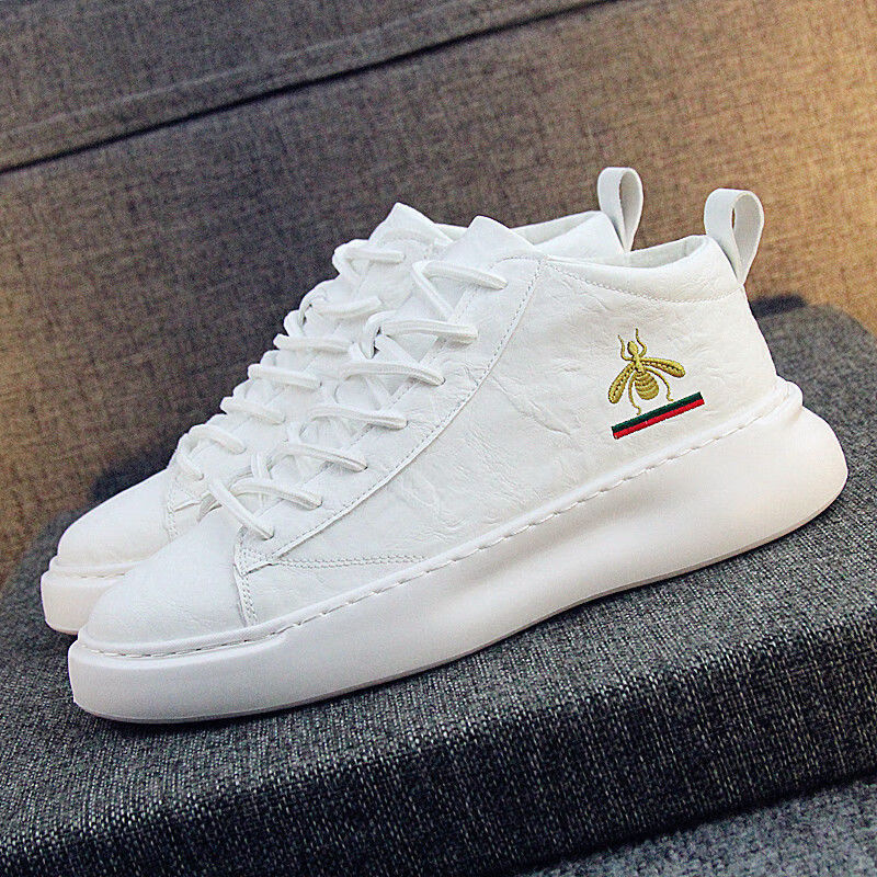 香港潮牌网红小白鞋男刺绣小蜜蜂休闲运动鞋男士内增高鞋帅气板鞋