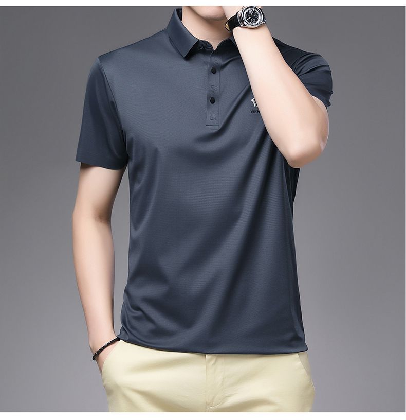 皮尔卡丹轻奢高档高端品质桑蚕丝短袖t恤男士夏季薄款高端冰丝半袖