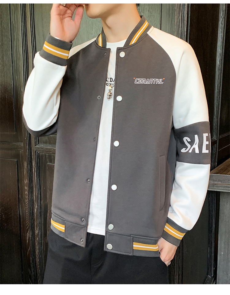 日系棒球服男秋冬宽松夹克男棉服潮流休闲撞色字母棒球外套 牛仔兰 xl