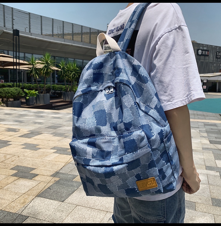 刘耀文同款书包高中大学生格子帆布小清新街头潮流港风复古双肩包格子