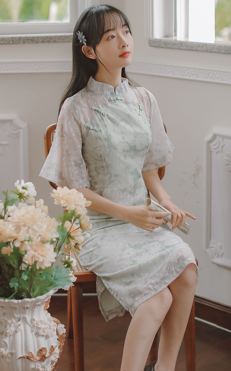 余芷初高中生大学生少女裙复古国风印花改良旗袍裙2021夏季新款文艺小