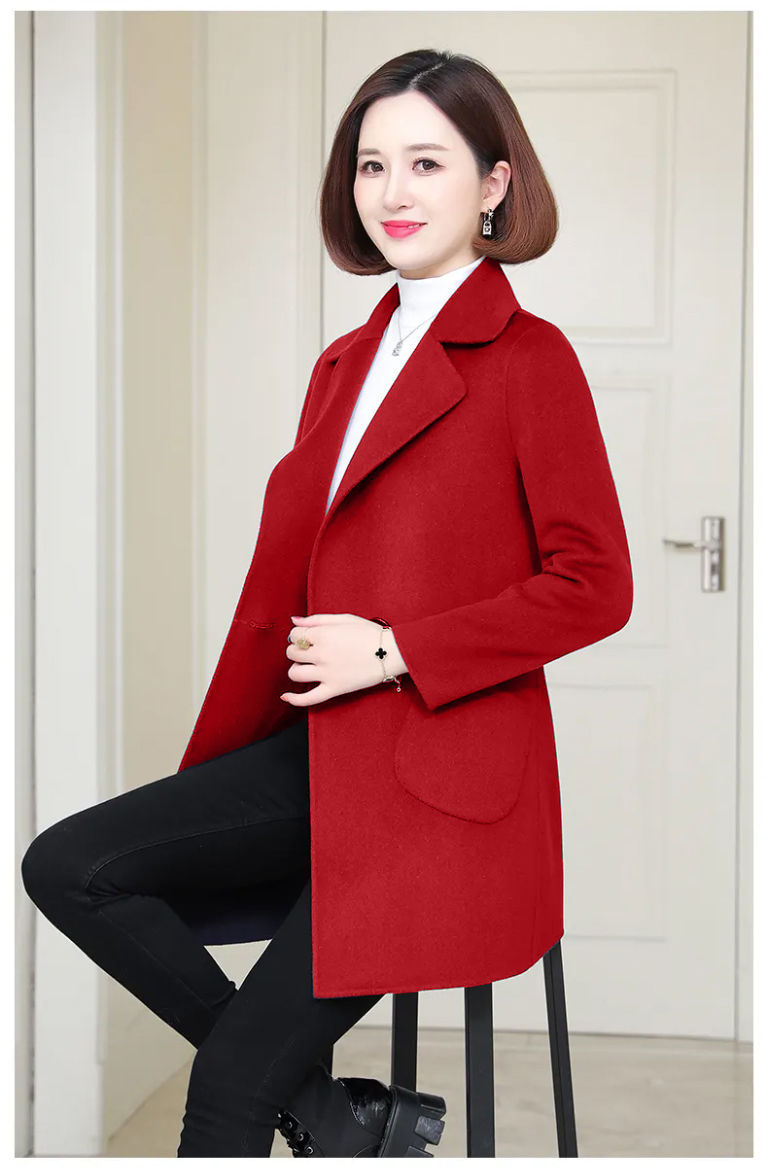 zhio品质女装中老年妈妈外套春秋季新款呢子大衣女中长款大码呢子韩版