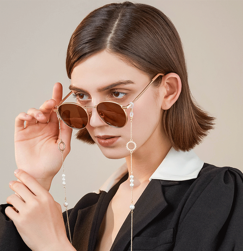 roronoa 法式复古洛丽塔眼镜链眼镜挂链天然贝壳珍珠耳机链条14k包金