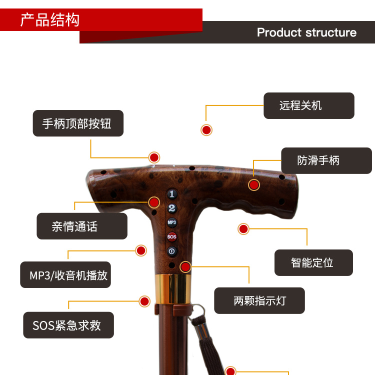 老人智能拐杖多功能拐扙手杖拐棍gps定位打电话手扙照明求救报警srk