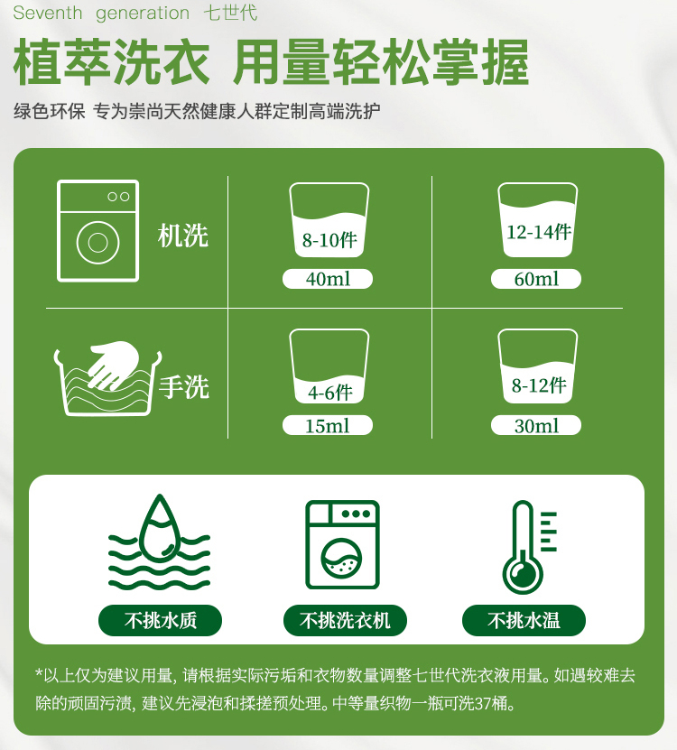 七世代植萃洗衣液 亲肤低敏 植物酵素去污 内衣裤宝宝可用洗衣液 无