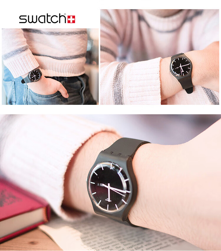 斯沃琪swatch瑞士手表原创系列石英黑色情侣男女表石英男表41mm
