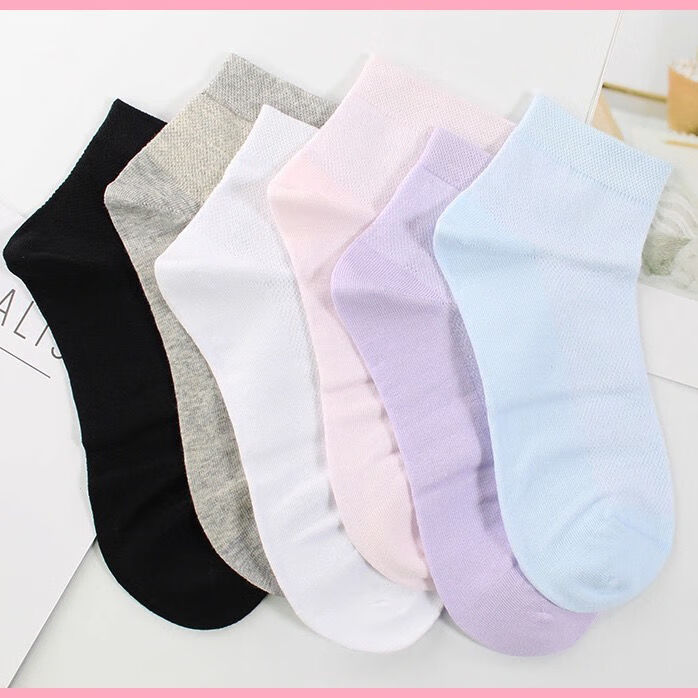 纯棉袜子女夏季薄款短筒袜春夏四季网眼透气全棉薄棉女士袜子 白3双