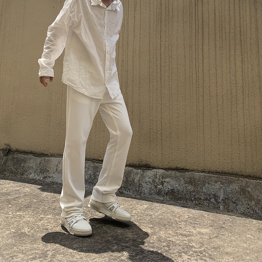 【官方旗舰】vujade风格白色微喇西裤 高垂感休闲裤k