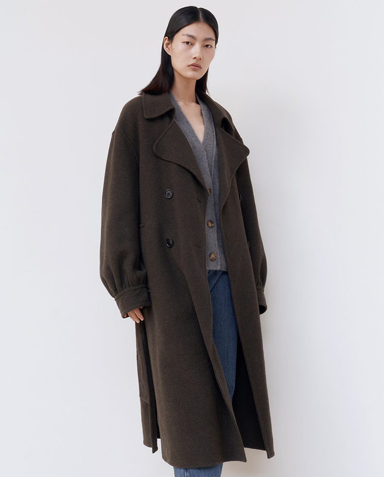 edition中长款毛呢外套女冬款双面呢大衣 宝藏羊毛 灰绿色 xs/155