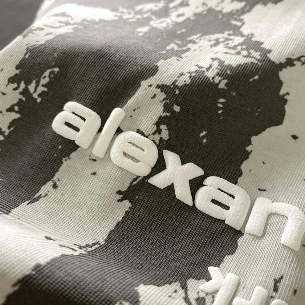 亚历山aw大王22夏季新款潮牌wang发泡字母拼色男短袖时尚大码t恤图片