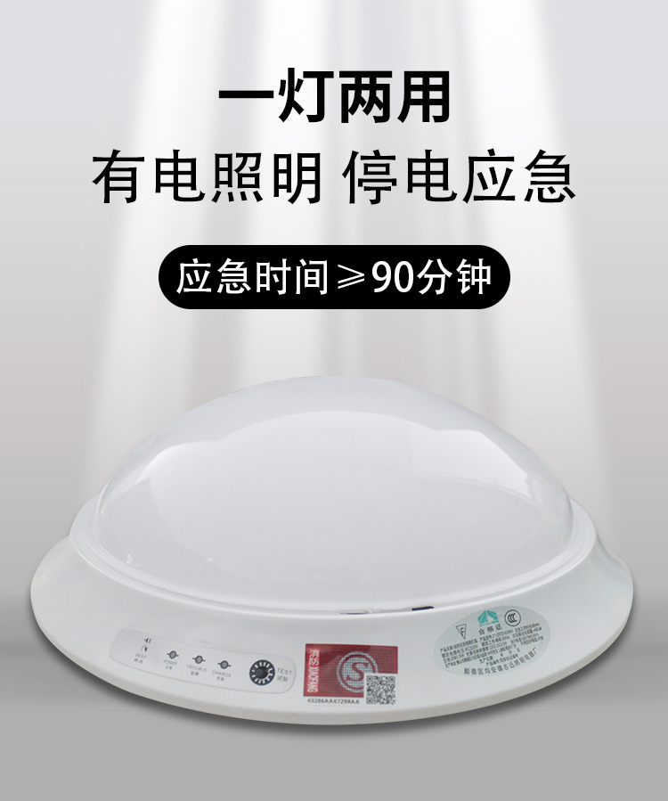 消防吸顶灯声控人体感应led楼道安全疏散商用家用停电应急照明灯开关
