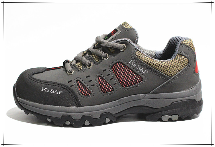 k2劳保鞋工作鞋男矮帮防砸耐磨夏季安鞋定制款 灰色红网 鞋子偏小一码