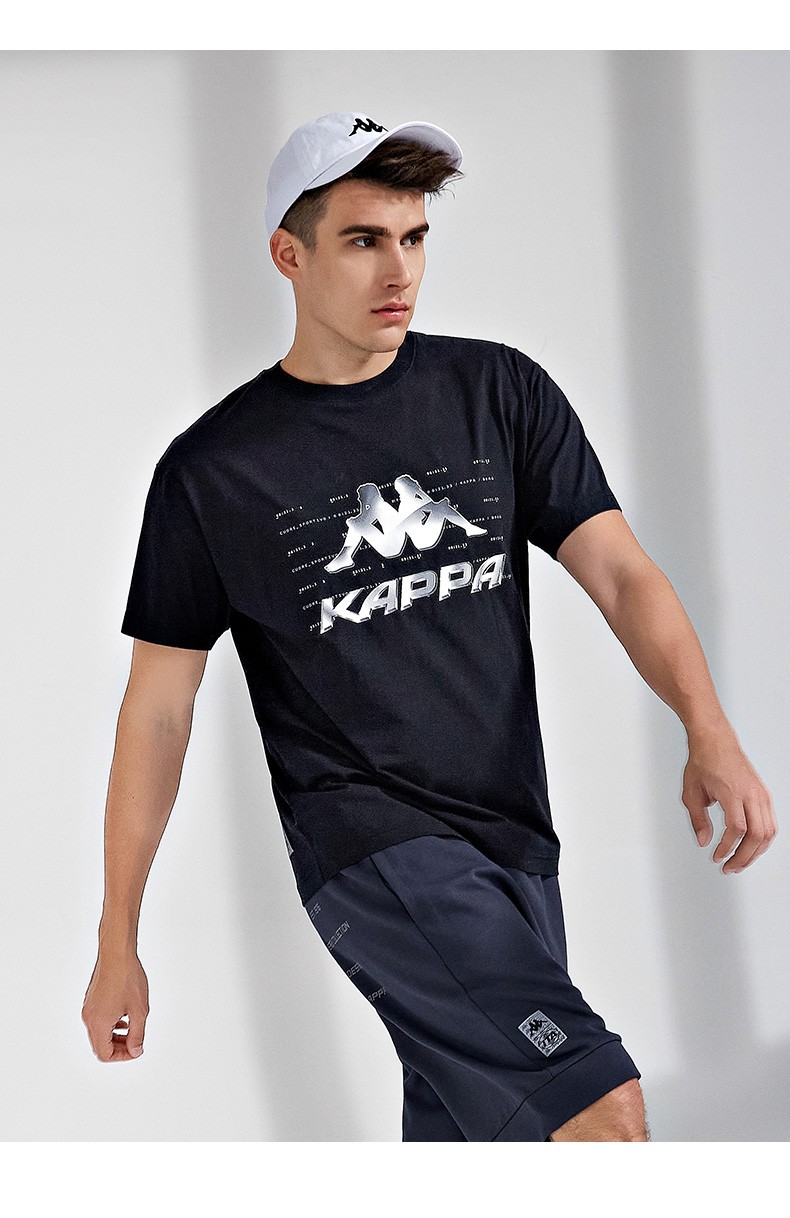 kappa卡帕短袖2021新款夏季男运动t恤休闲半袖印花短袖k0b32td08f黑色