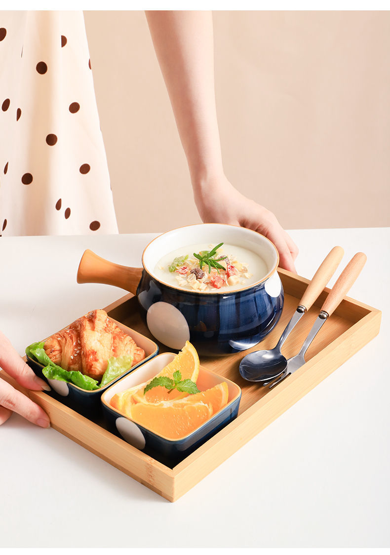 餐具套装一人食日式陶瓷一人食餐具双耳吃碗碟套装家用早餐碗手柄盘