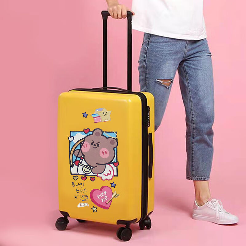 卡通行李箱学生韩版网红可涂鸦拉杆箱大容量万向轮旅行密码箱柠檬黄
