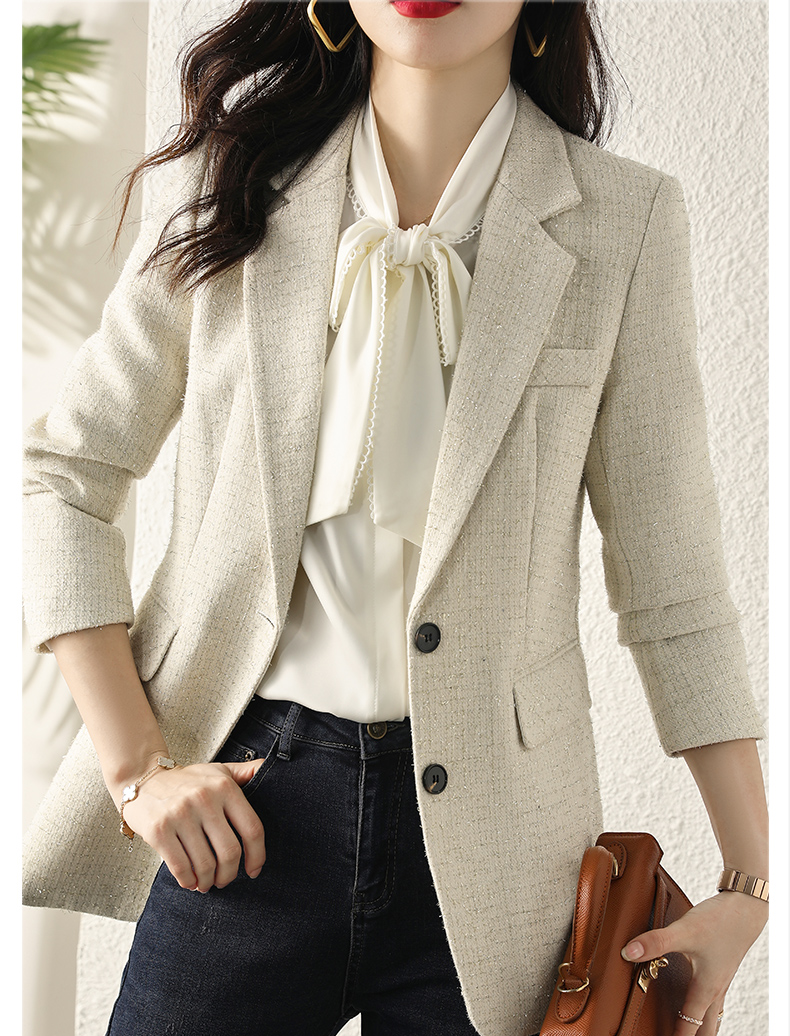 怡情姿轻熟风杏色小西装小香风名媛西装外套女2021年秋季新款高级感