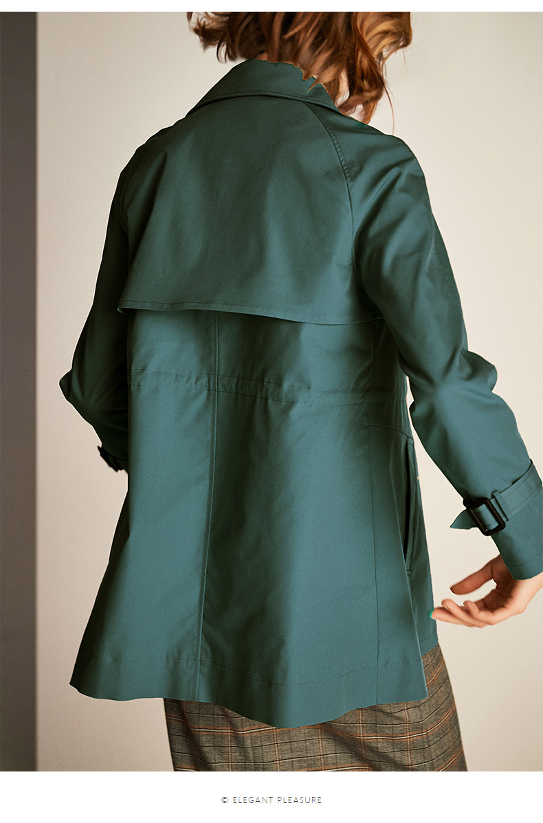 法曼萱墨绿色风衣女秋季2022新款休闲时尚矮个子中长外套墨绿色15580a