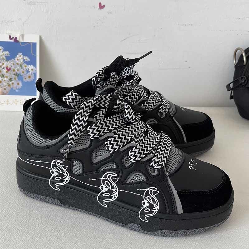 鳄鱼恤(crocodile)鞋子男ins风韩版潮流串标拼接耐磨厚底板鞋面包鞋