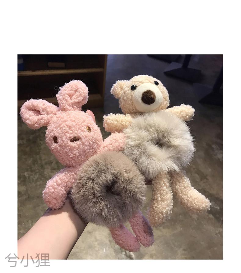 抱熊头绳女简约气质扎头发皮筋网红马尾皮套毛绒发圈奶茶色小熊发圈