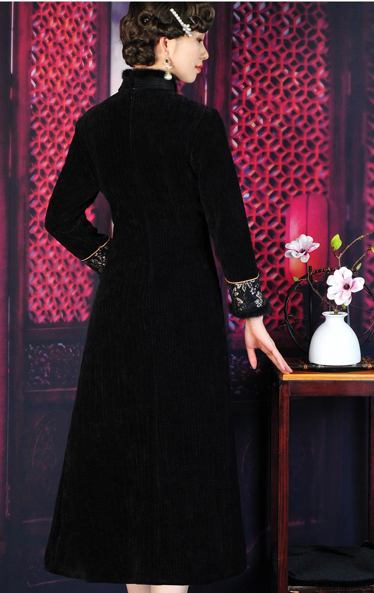 中年年新款秋冬冬季改良冬款加厚冬装妈妈连衣裙女冬 加厚a字款旗袍