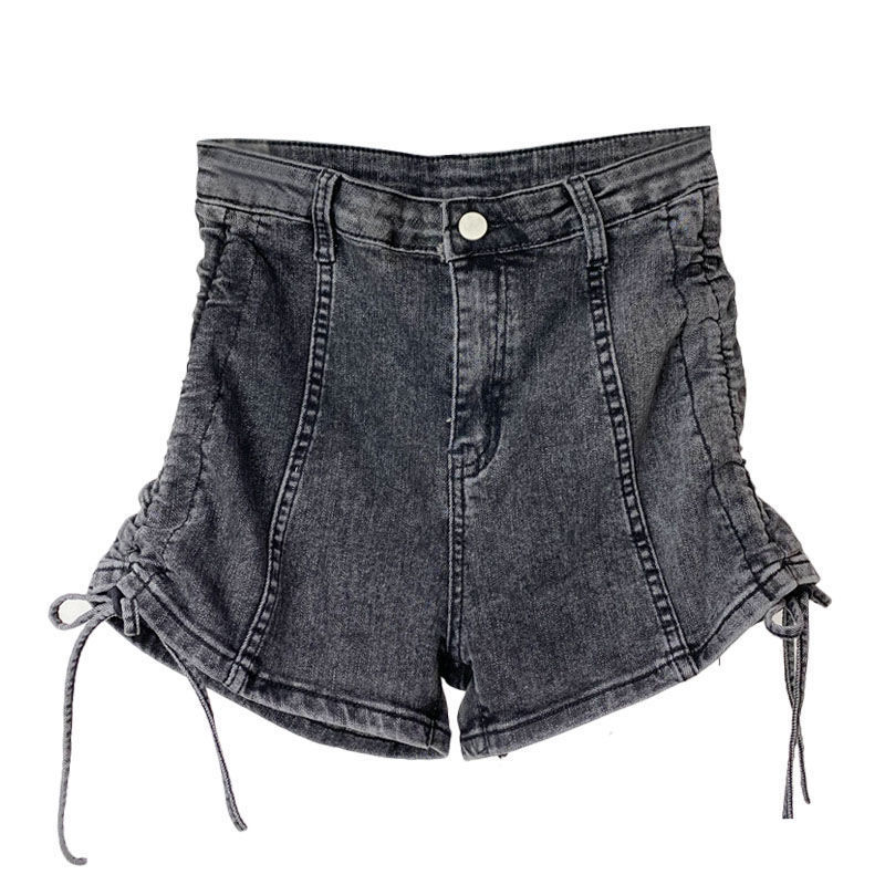 芃芜短裤夏a字高腰显瘦热裤女 抽绳牛仔短裤女紧身高腰热裤夏季薄款