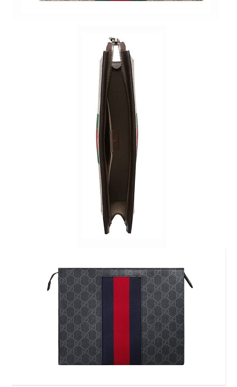 gucci古驰()饰条纹织带人造帆布手拿包男包男士手包双g印花红蓝织带手