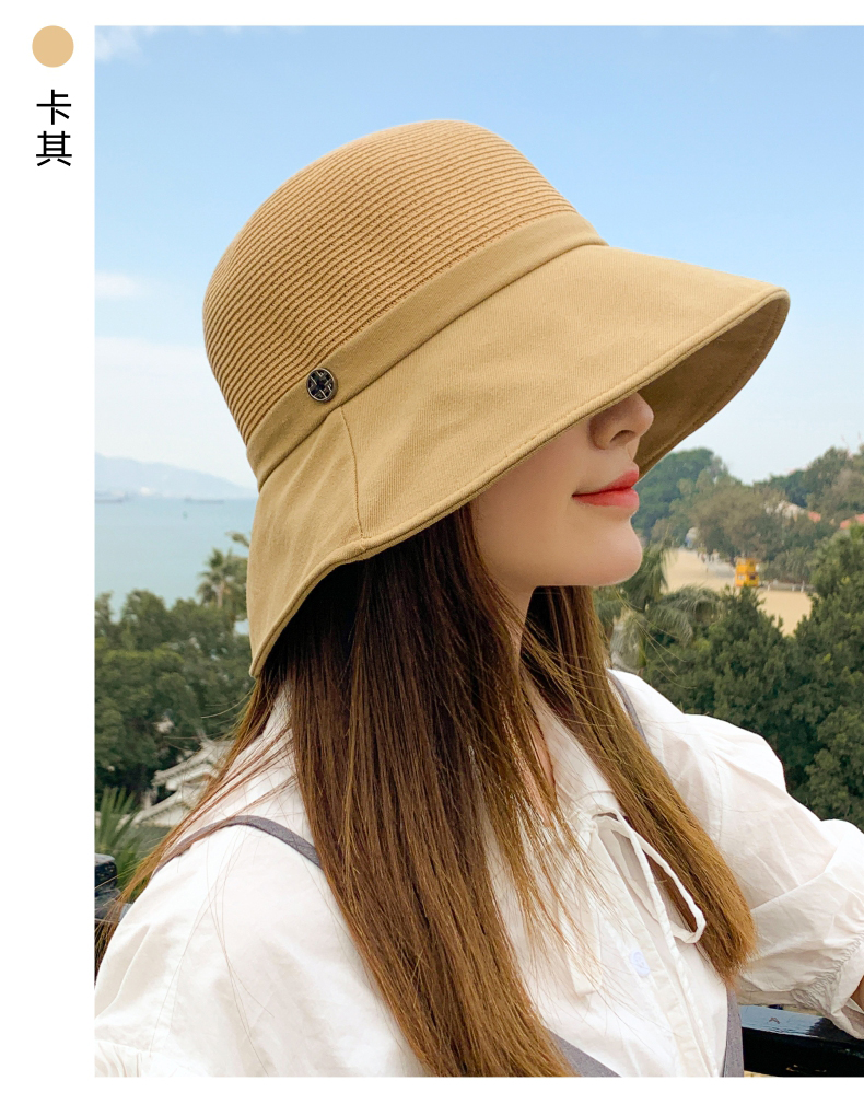 鱼夫女帽夏季大头围特大号渔夫帽女式黑色水桶夏遮阳帽防晒太阳帽遮脸