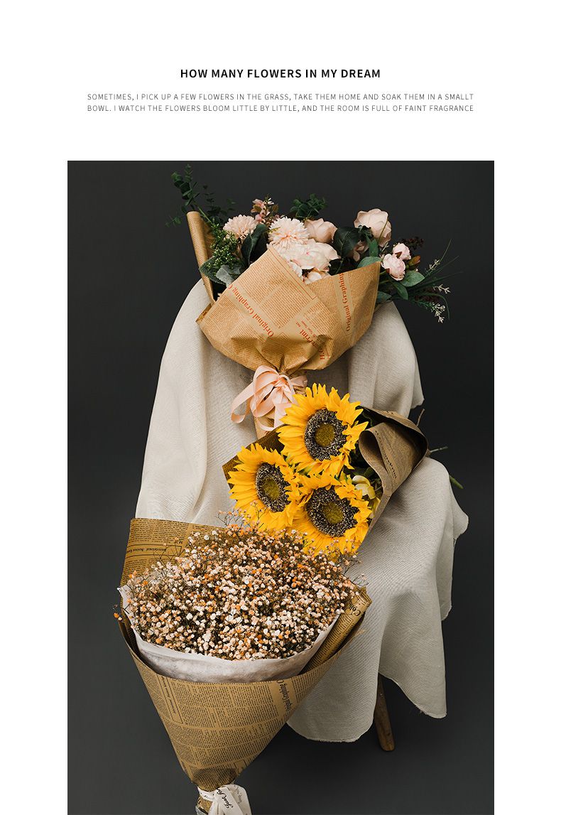 包花礼物礼品干花花艺材料全套复古牛皮纸 咖啡报纸50*70cm20张【图片