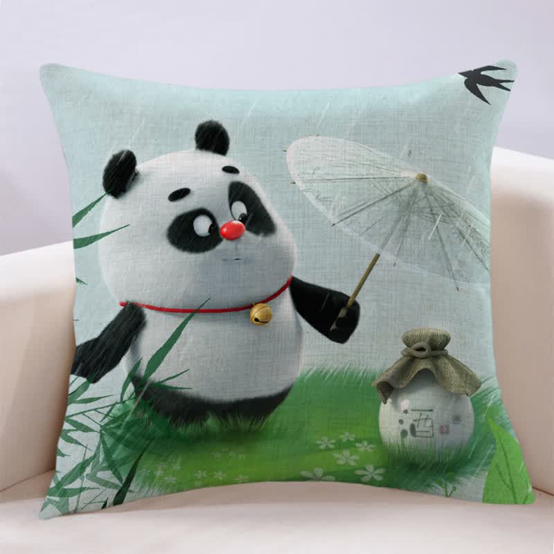 可爱抱枕熊猫班卜卡通靠垫套亚麻公仔车载办公午睡靠枕头动漫含芯1号