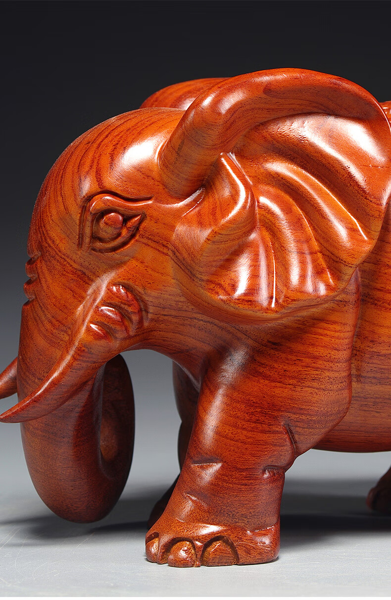 花梨木雕大象摆件一对木象家居客厅电视柜装饰工艺品开业乔迁送礼花梨