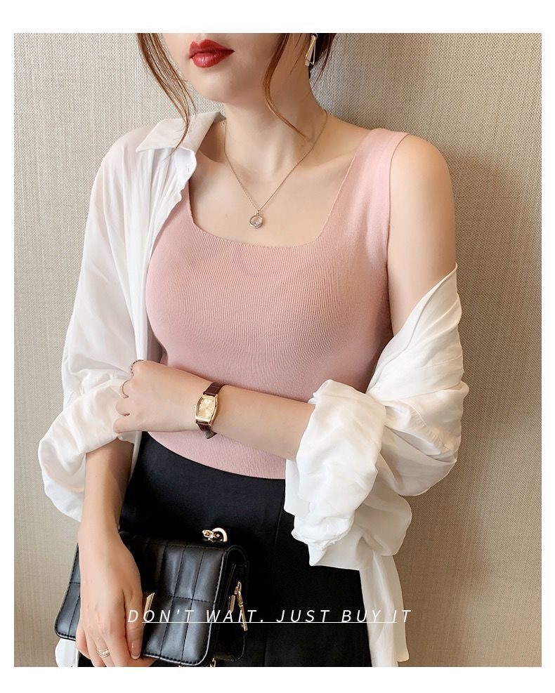 修身性感西装内搭针织打底衫潮工字宽肩带夏季冰丝白色m建议95110斤