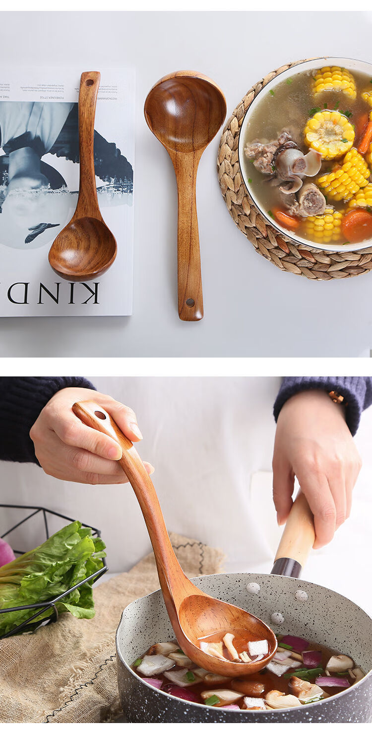 实木大汤勺乌檀木勺子家用大号盛汤长柄粥勺复古木勺子日式木制勺柯木