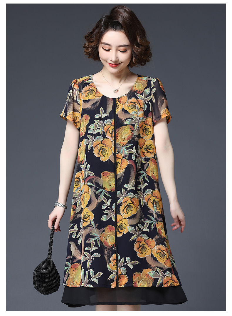 意枕上加肥加大码女装夏装连衣裙女胖mm大码遮肚短袖过膝连衣裙大码