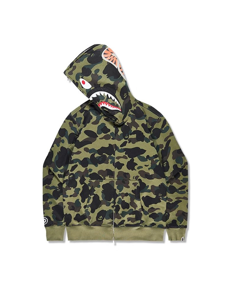 bape官方联名aape潮牌鲨鱼秋季迷彩连帽外套男士重磅情侣款拉链夹克