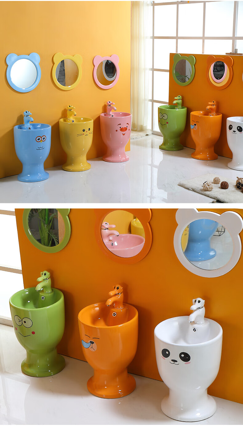 儿童洗手盆儿童洗手池幼儿园儿童彩色立式一体洗手面盆卡通陶瓷户室外
