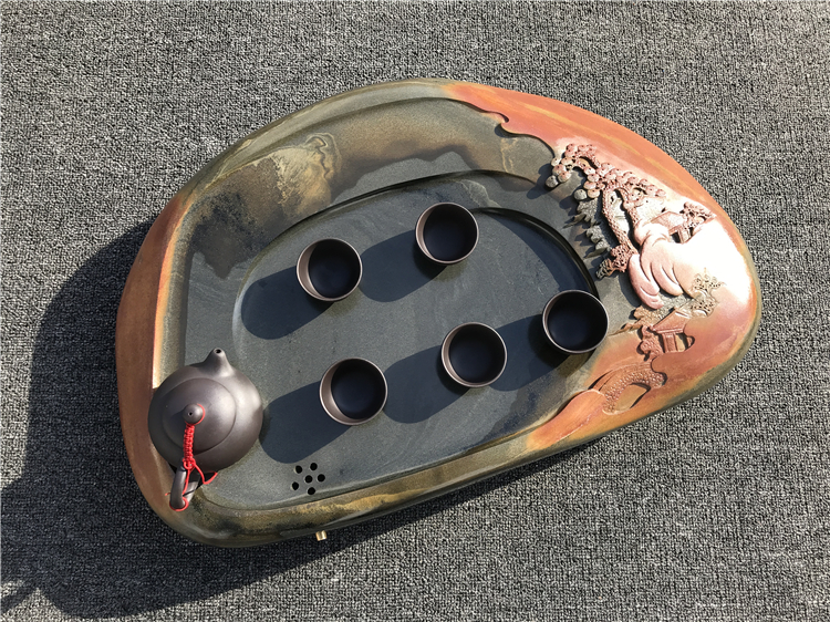 自然歙砚原石茶台山水茶盘手工雕刻茶海砚石头茶托功夫茶具胜端砚21