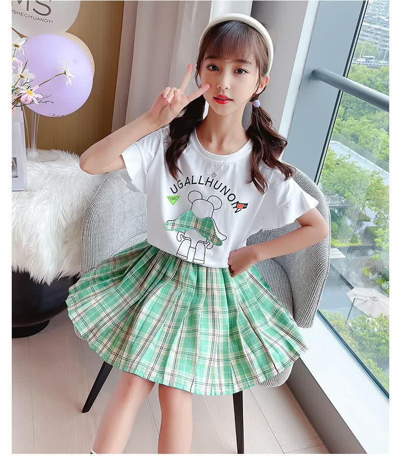 现货秒发儿童jk制服女童jk制服短裙套装夏季儿童学院风短袖t恤学生