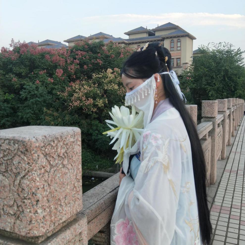 汉服面纱汉服面纱古风镶珠遮面帘宋制舞蹈拍照蒙面纱少女孩古装配饰遮