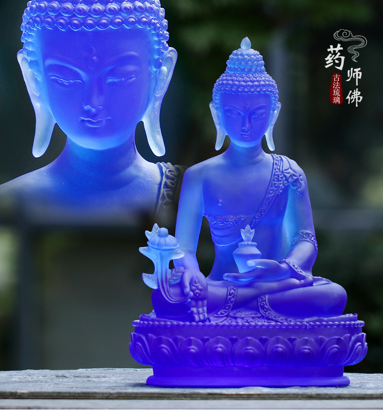 40cm大号贴金琉璃药师佛药师琉璃光如来佛像寺院佛堂家用结缘摆件 贴