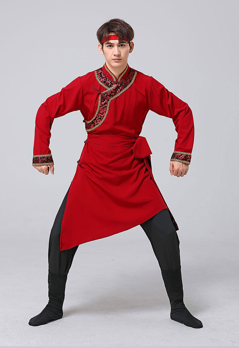 蒙族舞蹈蒙古舞服装男表演艺考蒙古舞蹈演出服装练功服民族蒙族舞红色