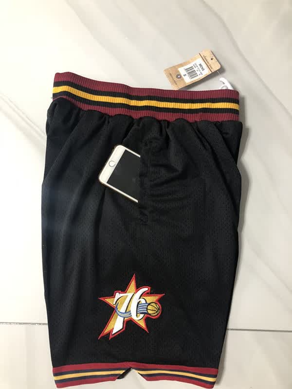mn76人艾弗森裤子短裤球裤黑色密刺绣复古球裤双层5分口袋 黑色 s
