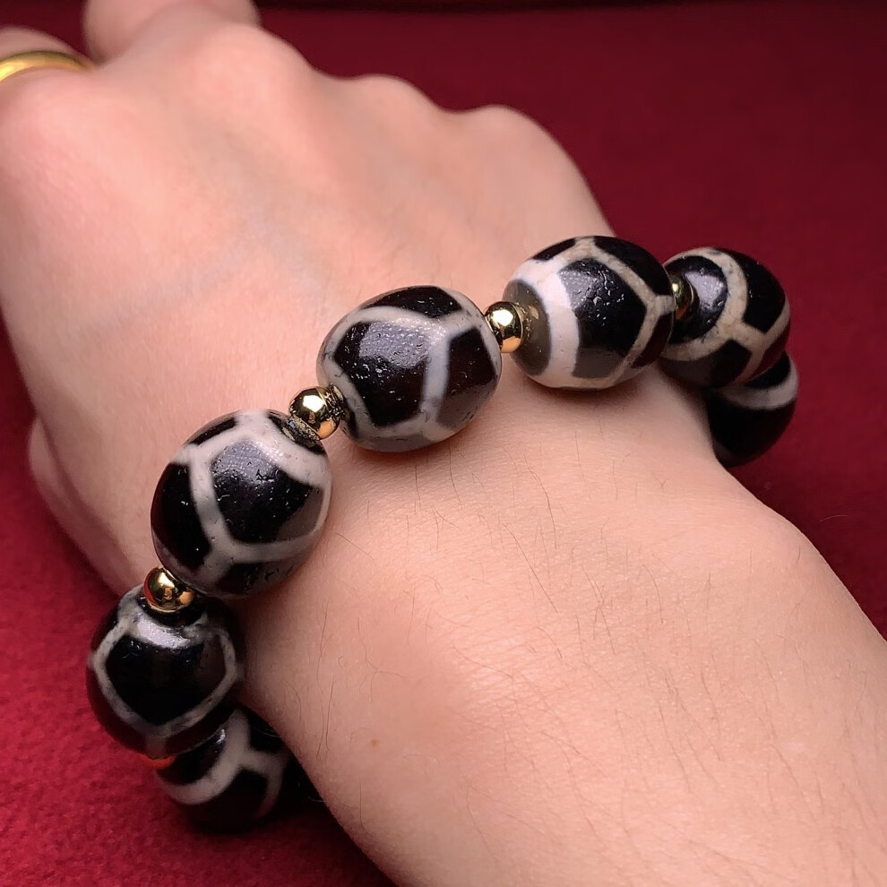 捷凤天珠西藏真品龟甲长寿天珠手串原石玛瑙手链女证书