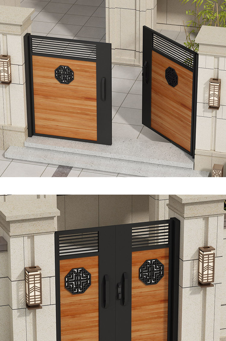 索梵菠萝格防腐木庭院门铝合金后花园子母门别墅入户对开门中门不锈钢