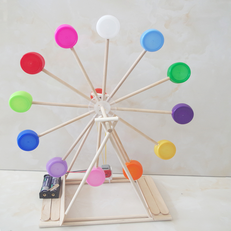 新款科技小制作小发明小学生科学实验 变废为宝瓶盖摩天轮手工diy材料