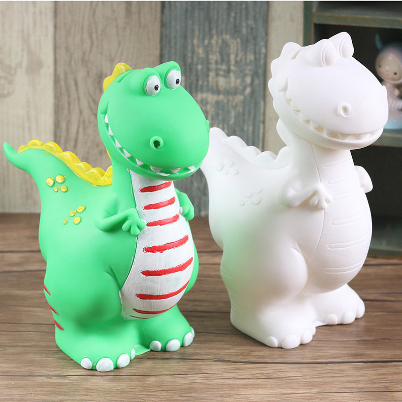 金归石膏娃娃儿童涂色白胚摔不坏搪胶娃娃彩绘白胚霸王龙高19cm