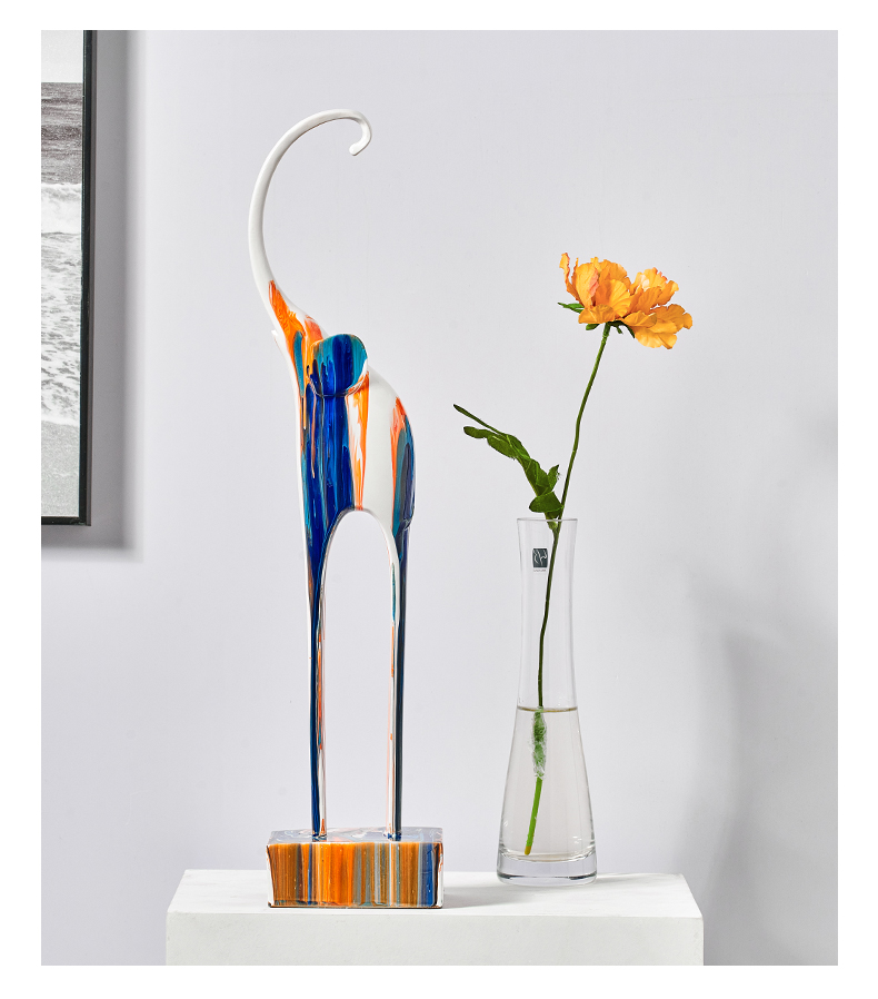 洁姿摆饰 新中式艺术创意迷彩大象玄关电视柜办公室客厅摆件工艺品