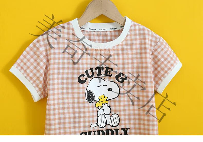 中小童卡通上衣宽松半袖格子衫儿童夏装衣服女自营仓发货ah015桔90cm